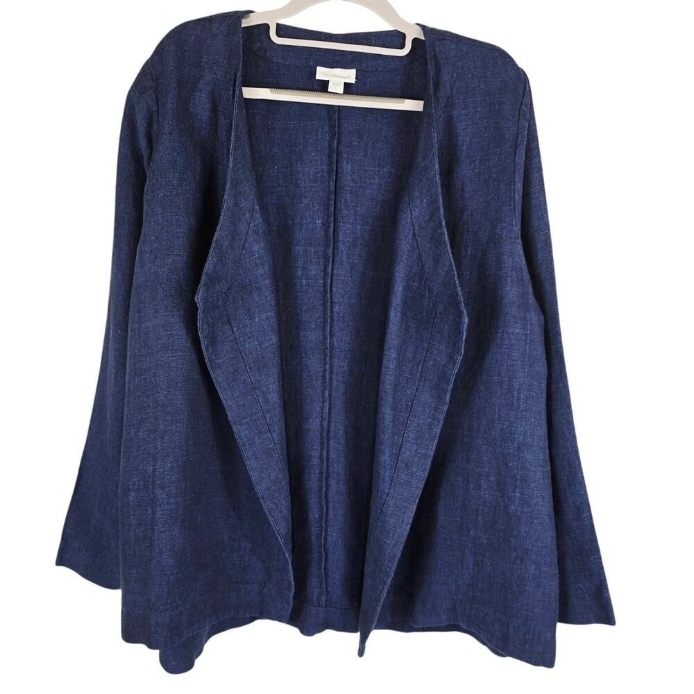 Pure Jill Linen Blue Business Work  Casual Atleisure Open Blazer Women's L